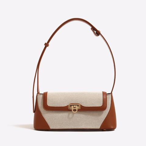 Franse Stijl PU Leer Baguette Onderarmtas voor Dames Kleurblokkering Mode Retro Minimalistische Schoudertas Baguette Tas