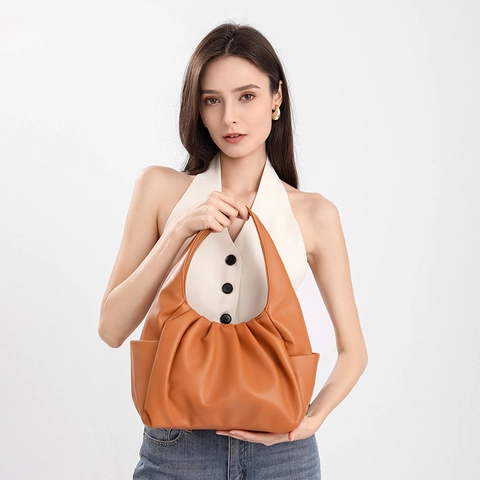 Bolso de Hombro de Cuero PU Plisado para Mujer Textura Suave Bolso de Mano Nube Trendy Bolso Hobo Axilar Color Sólido Diario Tote