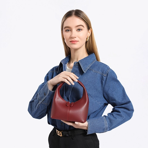 Women Urban Simple PU Leather Hobo Handbag Fashion Solid Color Stitching Half Moon Top Handle Bag For Daily Use