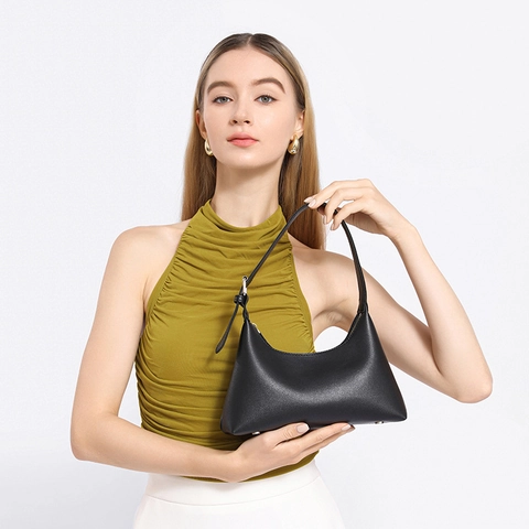 Franse Minimalistische PU Leren Ondertastas Voor Dames Vintage Hobo Schoudertas Met Verstelbare Riem Mode Handtas