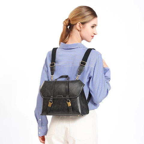 Vintage PU Leren Rugzak Messenger Bag voor Dames Retro Contraststiksels Handtas Multifunctionele Casual Pendeltas