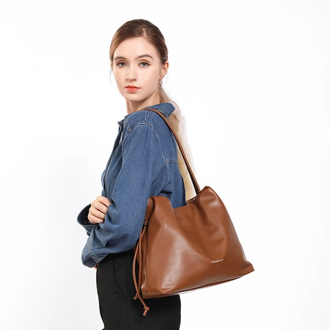 Damen Minimalistische PU Leder Kordelzug Eimertasche Große Kapazität Mode Buchstaben Druck Umhängetasche Pendeln Tote Handtasche