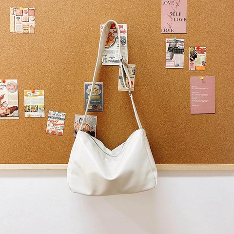 Dames PU Lederen Hobo Tas Grote Capaciteit Minimalistisch Effen Kleur Verstelbare Brede Riem Schoudertas Casual Handtas