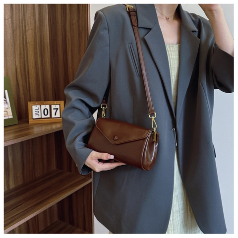 Vintage Damen PU Leder Schultertasche Urban Minimalistisch Umschlag Umhängetasche Elegant Retro Mehrlagig Handtasche Täglich Achseltasche