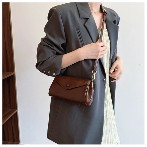 Vintage Damen PU Leder Schultertasche Urban Minimalistisch Umschlag Umhängetasche Elegant Retro Mehrlagig Handtasche Täglich Achseltasche