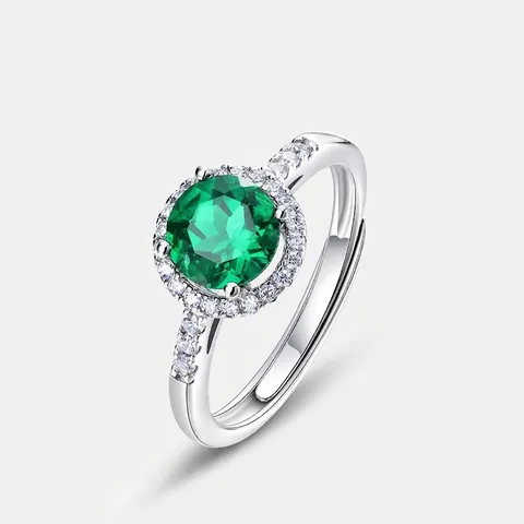 Anello Vintage in Argento Sterling 925 con Smeraldo Creato in Laboratorio per Donna Taglio Tondo Halo Anello Aperto Regolabile Lussuoso Gioielli con Strass Regalo