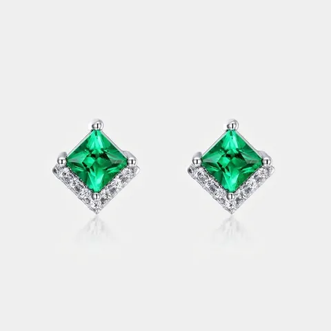 Prinzess-Schliff Labor Gezüchteter Smaragd Ohrstecker 925 Sterlingsilber Vintage Geometrische Grüne Edelstein Ohrringe Für Damen Schmuck