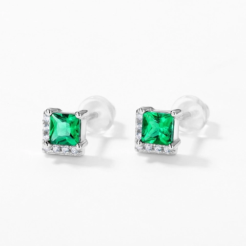 Prinzess-Schliff Labor Gezüchteter Smaragd Ohrstecker 925 Sterlingsilber Vintage Geometrische Grüne Edelstein Ohrringe Für Damen Schmuck