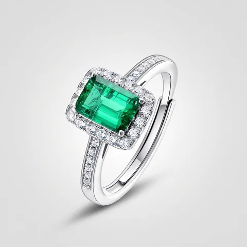 Vintage 925 Sterlingsilber Lab-Gezüchteter Smaragd Halo Ring Für Damen Verstellbar Smaragdschliff Zirkonia Luxus Schmuck
