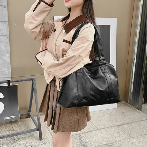 Dames Grote Capaciteit PU Leer Schoudertas Lychee Patroon Tote Handtas Casual Crossbody Reistas Urban Minimalistische Stijl Tas