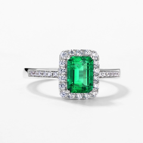 Vintage 925 Sterlingsilber Lab-Gezüchteter Smaragd Halo Ring Für Damen Verstellbar Smaragdschliff Zirkonia Luxus Schmuck