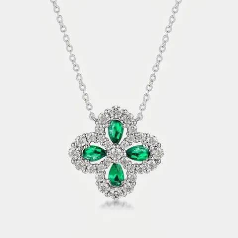 925 Sterlingsilber Im Labor Gezüchteter Smaragd Halskette Für Damen Vintage Kleeblatt Anhänger Zirkonia Schlüsselbein Kette Schmuck Geschenk