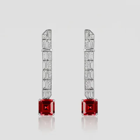 925 Sterling Silver Drop Earrings For Women Geometric Square Synthetic Ruby Sapphire Elegant Zirconia Party Fashion Jewelry