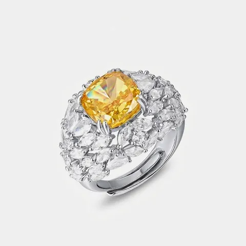 Luxuriöser Ring aus 925 Sterlingsilber mit Zirkonia für Damen Großer Kissenschliff Verstellbarer Cocktail Party Fingerring Schmuck Geschenk