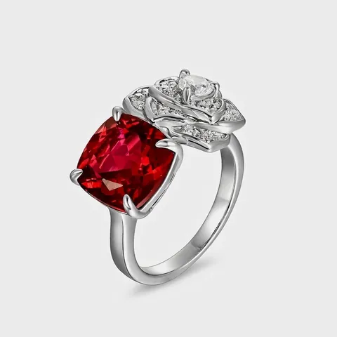925 Sterlingsilber Laborgezüchteter Rubin Saphir Rose Blume Ring Luxus Kissenschliff Rot Blau Edelstein Verstellbarer Ring