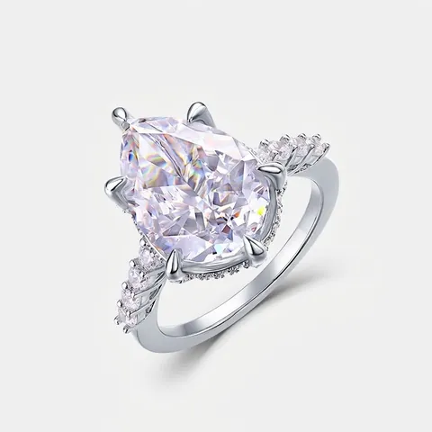 925 Sterling Silver Pear Shaped Zirconia Ring Elegant Water Drop Sparkly Pave Engagement Wedding Ring For Women Fashion Jewelry
