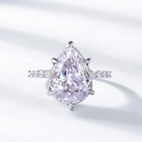 925 Sterling Silver Pear Shaped Zirconia Ring Elegant Water Drop Sparkly Pave Engagement Wedding Ring For Women Fashion Jewelry
