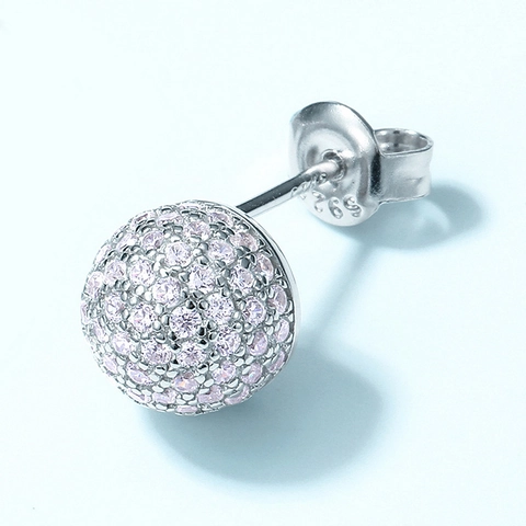 Orecchini a Bottone a Sfera in Argento Sterling 925 per Donna Pavé di Zirconia Sferici Scintillanti Gioielli Minimalisti Regalo