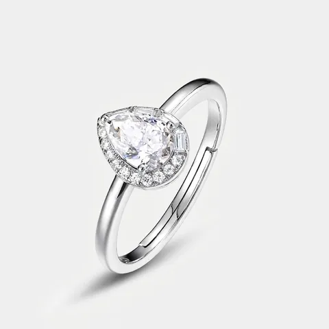 Pear Shaped Moissanite Adjustable Ring S925 Sterling Silver With Zircon Halo Fashion Jewelry For Women