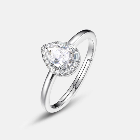 Pear Shaped Moissanite Adjustable Ring S925 Sterling Silver With Zircon Halo Fashion Jewelry For Women