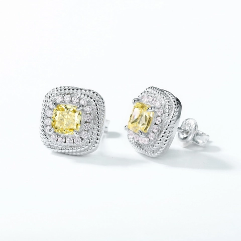 925 Sterling Silver Princess Square Zirconia Stud Earrings For Women Men Hip Hop Geometric Luxury Sparkly Jewelry Gift