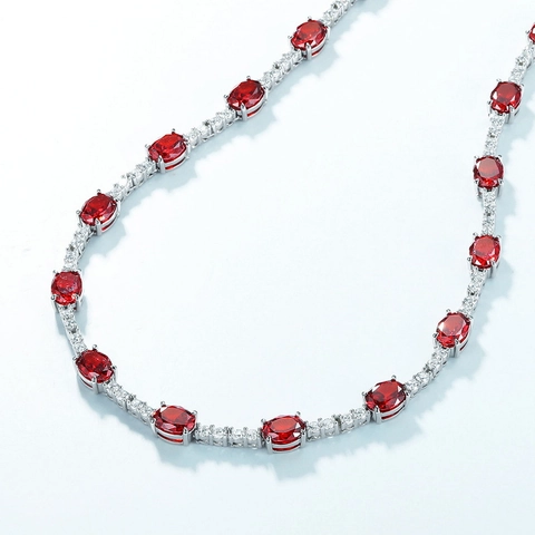 Vintage 925 Sterlingsilber Oval Orangerot Synthetischer Diamant Anhänger Halskette Elegant Europäischer Stil Damen Schmuck