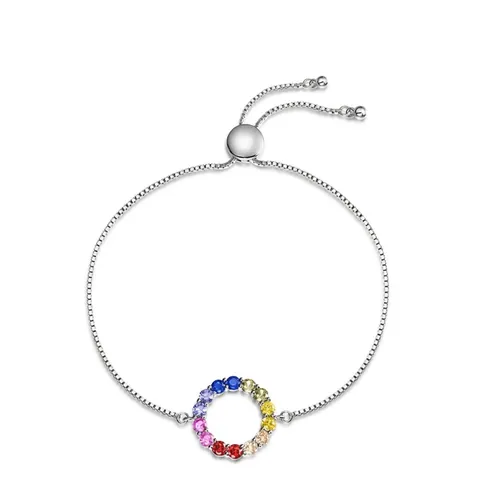 Pulsera de Plata de Ley S925 Círculo Arco Iris Circonia Colorida Joyería de Cadena Ajustable Para Mujer Regalo Elegante