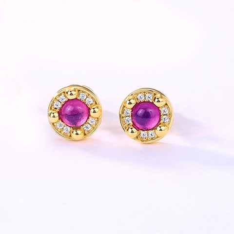 925 Sterling Silver Gold Plated Round Stud Earrings With Colorful Synthetic Gemstones And Rhinestones For Women Jewelry