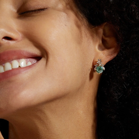 925 Sterling Silver Natural Green Moss Agate Stud Earrings For Women Botanical Branch Leaf Design Elegant Fashion Jewelry