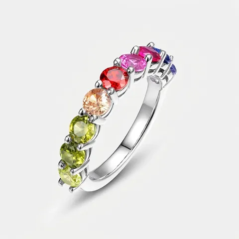 Luxus 925 Sterlingsilber Regenbogen Ewigkeitsring Für Damen Bunte Zirkonia Rundschliff Eingelegter Stapelbarer Ring Schmuck Geschenk