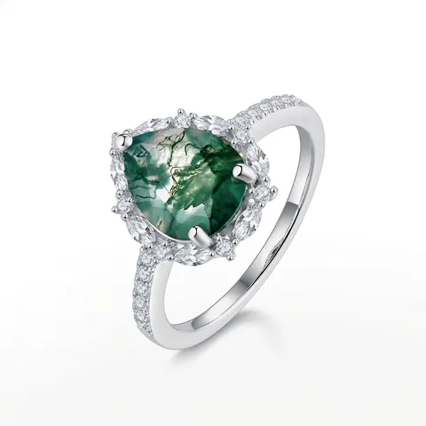 S925 Sterling Zilver Peer Geslepen Mosagaat Ring Vintage Waterdruppel Strass Ingelegd Luxemode Sieraden Vrouwen Cadeau