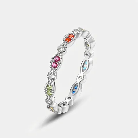 925 Sterling Zilver Regenboog Zirconia Eternity Ring Voor Vrouwen Veelkleurig Geometrisch Marquise Geslepen Ingelegde Sieraden