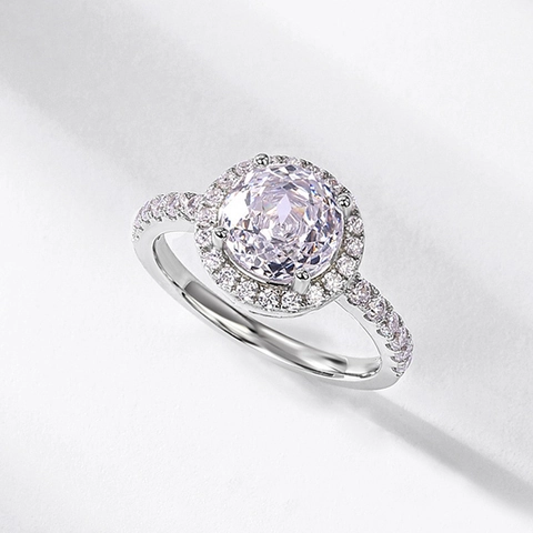 Anello Halo in Argento Sterling 925 Taglio Rosa Millennium Zirconia per Donna Lusso Moda Tondo Intarsiato Anello Gioielli Regalo