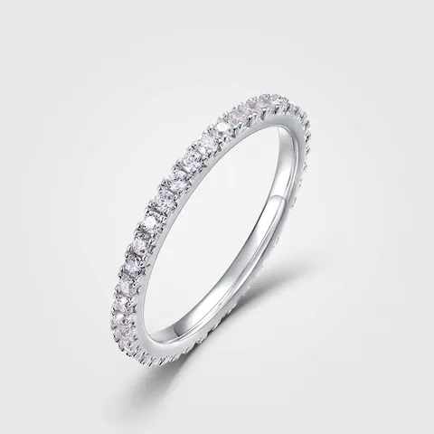 925 Sterling Silver Single Row Zirconia Eternity Ring For Women Minimalist Inlaid Cubic Zirconia Fashion Simple Wedding Band Jewelry