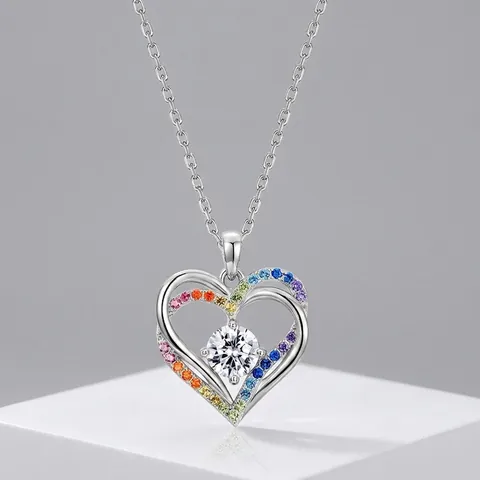 Ciondolo Solo in Argento Sterling 925 Con Zirconia Intarsiata Arcobaleno Senza Catena per Donna Gioielli Moda Collana Regalo