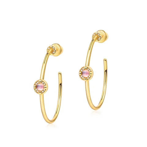 Pendientes de Aro en Forma de C de Plata de Ley S925 Chapados en Oro de 10K Amatista Granate Cuarzo Rosa Circonia Incrustada Joyería Regalo Mujer