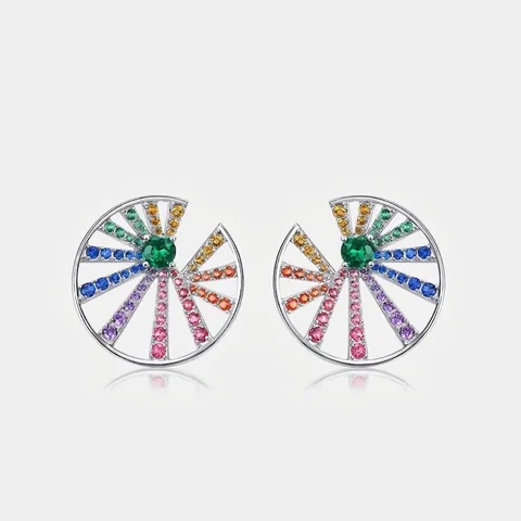 925 Sterling Zilver Regenboog Rond Zirconia Oorknopjes Voor Vrouwen Kleurrijke Zirconia Minimalistische Mode Sieraden