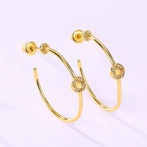 Pendientes de Aro en Forma de C de Plata de Ley S925 Chapados en Oro de 10K Amatista Granate Cuarzo Rosa Circonia Incrustada Joyería Regalo Mujer