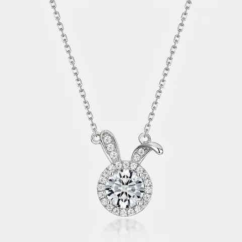 Ciondolo Solo Senza Catena in Argento Sterling 925 Moissanite Coniglio per Donna Elegante Forma di Coniglio Gioielli