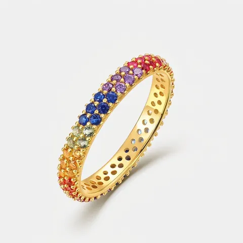 925 Sterling Zilveren Regenboog Zirconia Eternity Ring 10K Verguld Meerkleurige Edelsteen Band Ring Voor Vrouwen Sieraden Cadeau