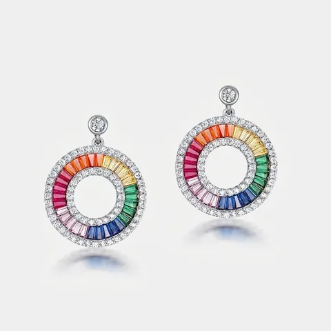 925 Sterling Zilver Moissaniet Regenboog Ronde Oorknopjes Voor Vrouwen Kleurrijke Geometrische Mode Sieraden High End Elegant Cadeau