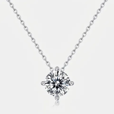 Collana con Pendente in Moissanite in Argento Sterling 925 per Donna Ciondolo Solitario a Quattro Griffe Taglio Brillante Rotondo Gioielli con Certificato GRA