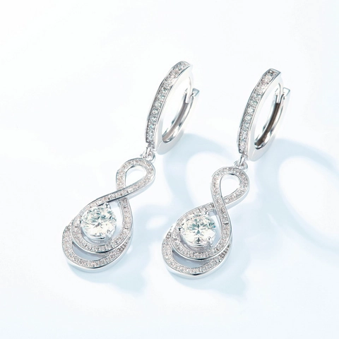 Orecchini Pendenti in Argento Sterling 925 con Moissanite Simbolo dell'Infinito a Goccia con Certificato GRA Gioielli Moda Donna