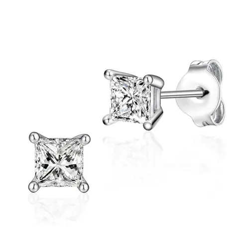 Orecchini a Bottone Quadrati in Argento Sterling 925 per Donna Taglio Princess Zirconia Geometrici Semplici Moda Gioielli