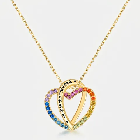 925 Sterling Silver Interlocking Heart Pendant Only (Without Chain) With Colorful Zirconia Forever Young Jewelry For Women