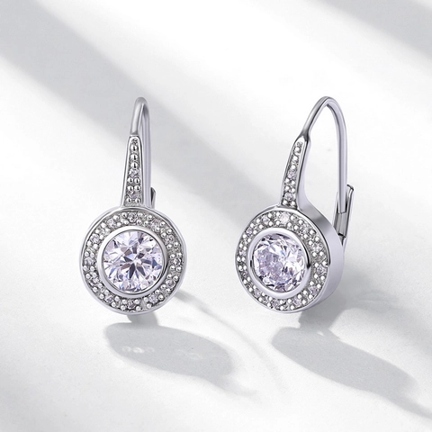 Orecchini a Cerchio in Argento Sterling 925 Con Moissanite per Donna Orecchini Pendenti Halo Tondi Di Lusso Con Strass Gioielli