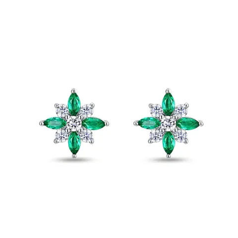 Pendientes de Botón de Trébol de Plata de Ley S925 Con Esmeralda de Laboratorio Para Mujer Joyas Elegantes de Circonita Verde