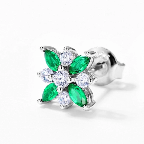 Pendientes de Botón de Trébol de Plata de Ley S925 Con Esmeralda de Laboratorio Para Mujer Joyas Elegantes de Circonita Verde