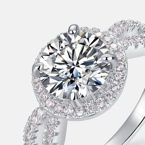 Anello di Fidanzamento in Argento Sterling 925 Moissanite per Donna Taglio Rotondo Halo Split Shank Strass Anello Nuziale Con Certificato GRA