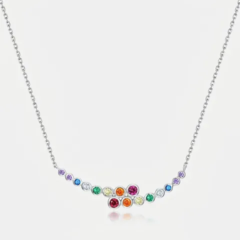 Collana in Argento Sterling 925 con Zirconia Arcobaleno per Donna Designer di Lusso Pendente a Bolle Gioielli Regalo